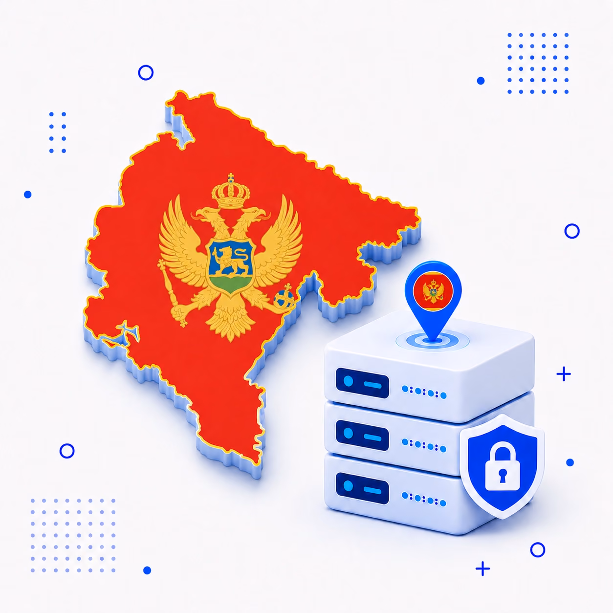 3D map of Montenegro in national flag colors with secure VPN servers